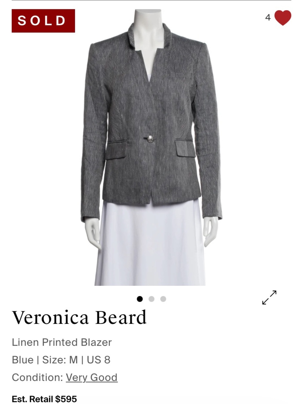 Veronica Beard Gray Textured Linen Single-Button Blazer